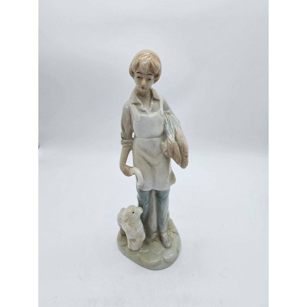 Ceramic Figurine Woman With Wheat And Lamb